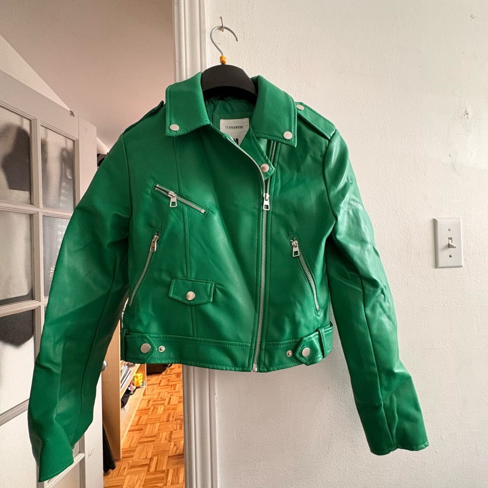 Terranova Green Faux Leather Biker Jacket - Women's M